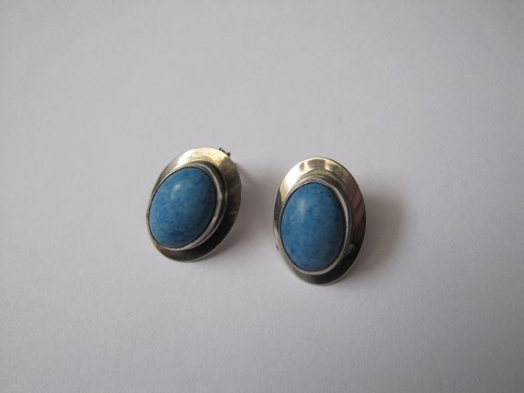 Zilveren oorbellen blauw turquoise edelsteen 1.9x1.4 cm - nr. 1