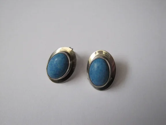 Zilveren oorbellen blauw turquoise edelsteen 1.9x1.4 cm - Afbeelding 2