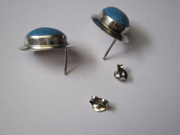 Zilveren oorbellen blauw turquoise edelsteen 1.9x1.4 cm - Afbeelding 5