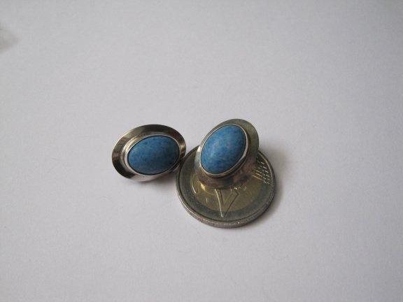 Zilveren oorbellen blauw turquoise edelsteen 1.9x1.4 cm - Afbeelding 6