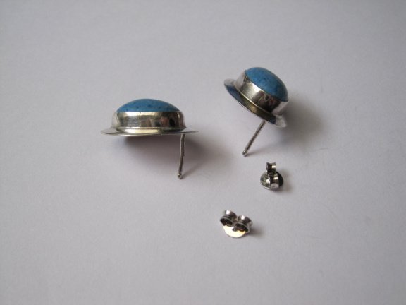 Zilveren oorbellen blauw turquoise edelsteen 1.9x1.4 cm - Afbeelding 7