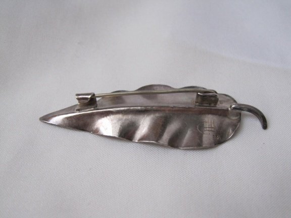 Zilveren broche antiek modernistich bladmodel 6.1x2.1 cm - Afbeelding 3