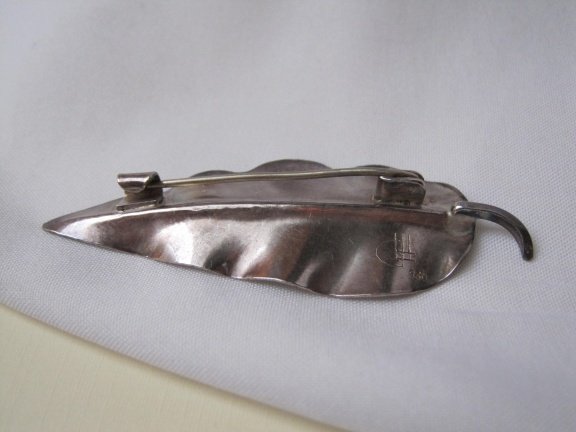 Zilveren broche antiek modernistich bladmodel 6.1x2.1 cm - Afbeelding 6