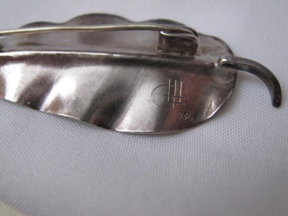 Zilveren broche antiek modernistich bladmodel 6.1x2.1 cm - Afbeelding 7