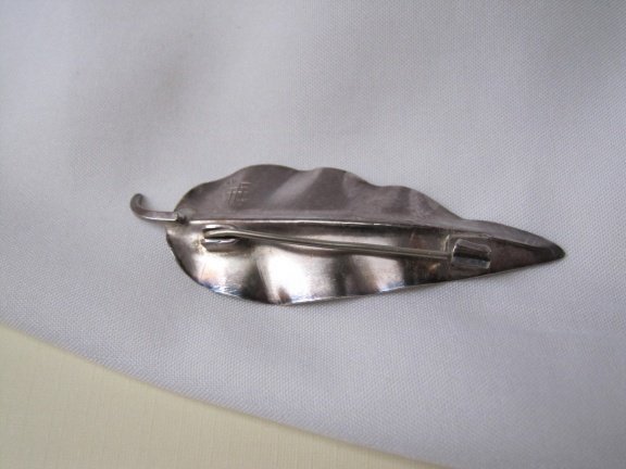 Zilveren broche antiek modernistich bladmodel 6.1x2.1 cm - Afbeelding 8