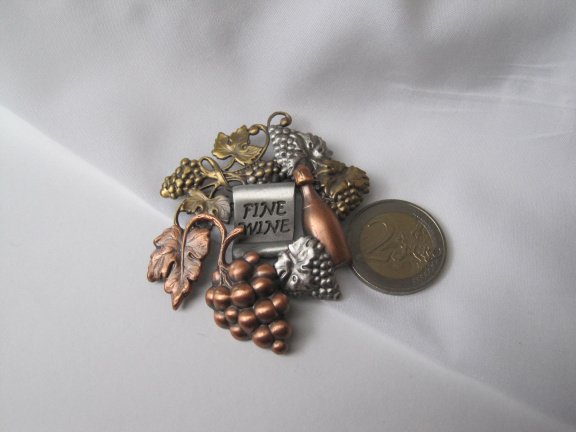 Broche K&T zilver koper en goudkleurige wijn druivenrank Fine Wine 6.3x5.2 cm - Afbeelding 4
