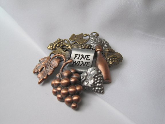 Broche K&T zilver koper en goudkleurige wijn druivenrank Fine Wine 6.3x5.2 cm - Afbeelding 5