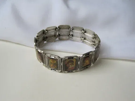 Armband zilverkleurig 12 religie iconen 5.4 cm - nr. 1