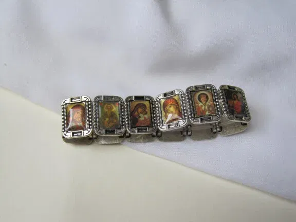 Armband zilverkleurig 12 religie iconen 5.4 cm - Afbeelding 2