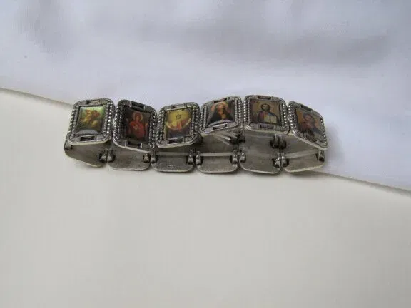 Armband zilverkleurig 12 religie iconen 5.4 cm - Afbeelding 3