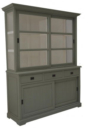 Buffetkast Hoorn engels groen - wit 160 x 50/40 x 210cm zijkant glas - nr. 1
