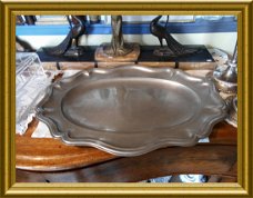 Grote antieke ovale tinnen schaal // antique pewter oval dish