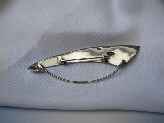 Zilveren broche modernistisch met blauwe aquamarijn edelsteen 8.7x2.8 cm - Afbeelding 4