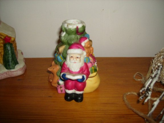Kandelaar, kerstman bij boom, vintage - nr. 1