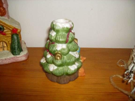 Kandelaar, kerstman bij boom, vintage - Afbeelding 2