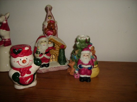 Kandelaar, kerstman bij boom, vintage - Afbeelding 3