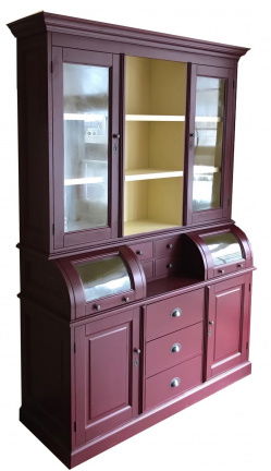 Buffetkast Bastiaan rood - roomwit 150 x 50/35 x 210cm bolle kleppen