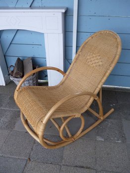 Wit brocante stoel met rieten zitting - 8