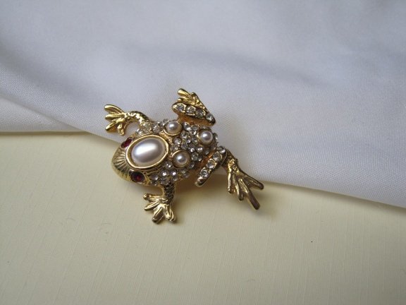 Broche kikker goudkleurig met parelkralen en rijnsteentjes 3.3x3.0 cm - Afbeelding 5