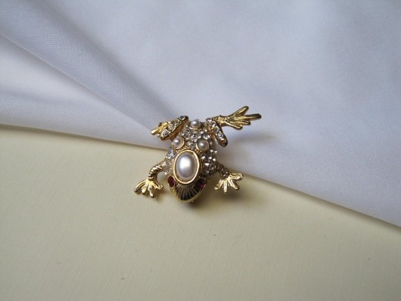 Broche kikker goudkleurig met parelkralen en rijnsteentjes 3.3x3.0 cm - Afbeelding 7