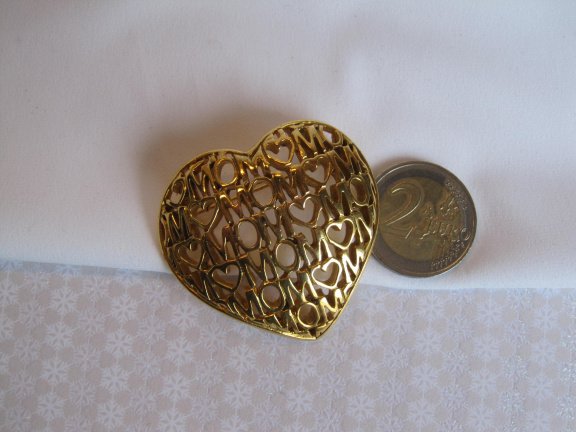 Broche goudkleurig hart met Love Mom hartje Mom 4.1x4.0 cm. - Afbeelding 7