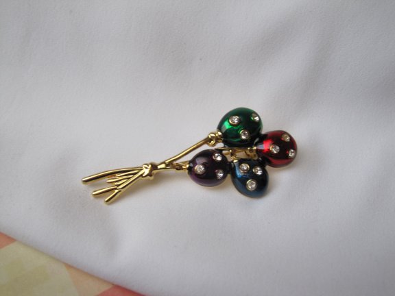 Broche goudkleurig balonnen met rood blauw groen paars emaille 5.5x2.3 cm. - Afbeelding 2