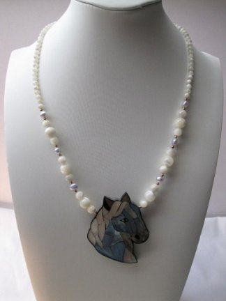 Kettinghanger Lee Sands abalone paard edelsteen en parel ketting 51 cm. - nr. 1
