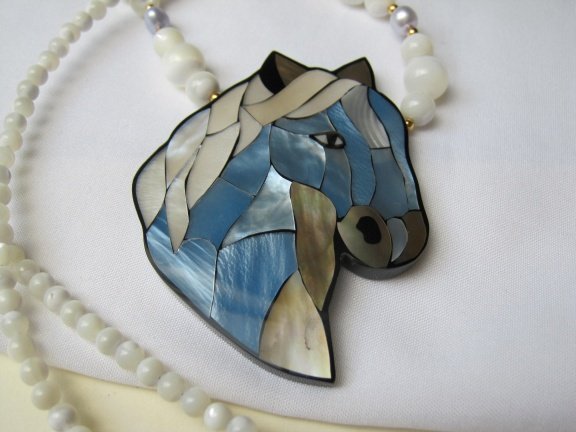 Kettinghanger Lee Sands abalone paard edelsteen en parel ketting 51 cm. - Afbeelding 2