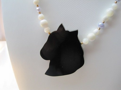 Kettinghanger Lee Sands abalone paard edelsteen en parel ketting 51 cm. - Afbeelding 4