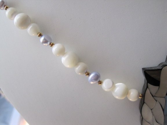 Kettinghanger Lee Sands abalone paard edelsteen en parel ketting 51 cm. - Afbeelding 5