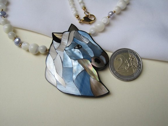 Kettinghanger Lee Sands abalone paard edelsteen en parel ketting 51 cm. - Afbeelding 6