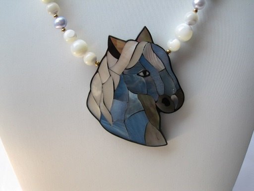 Kettinghanger Lee Sands abalone paard edelsteen en parel ketting 51 cm. - Afbeelding 7