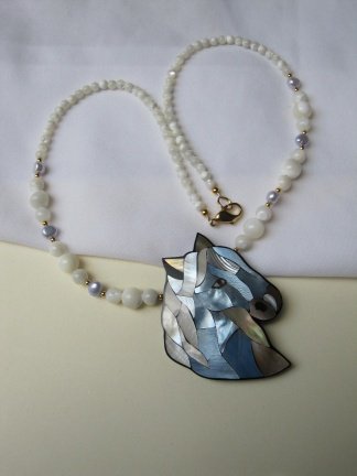 Kettinghanger Lee Sands abalone paard edelsteen en parel ketting 51 cm. - Afbeelding 8