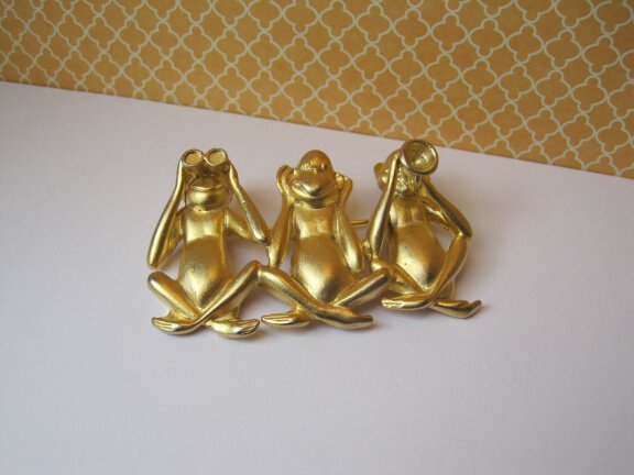 Broche AJC goudkleurige horen zien en zwijgen aapjes 6.1x3.8 cm - Afbeelding 7