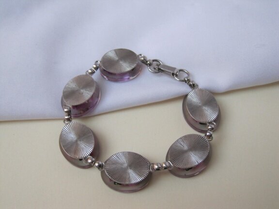 Armband zilverkleurig met lucite intaglio orchidee schakels 20 cm - Afbeelding 7