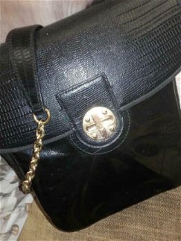 DKNY , Donna Karen zwarte leren tas met goudkleur ketting hengsel - 1
