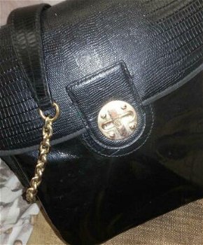 DKNY , Donna Karen zwarte leren tas met goudkleur ketting hengsel - 2