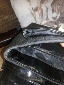 DKNY , Donna Karen zwarte leren tas met goudkleur ketting hengsel - 4
