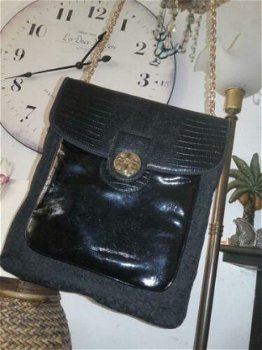 DKNY , Donna Karen zwarte leren tas met goudkleur ketting hengsel - 5