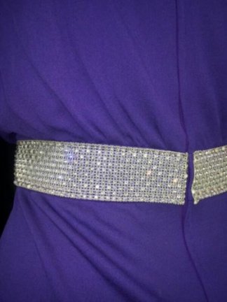 Paarse jurk met glitterceintuur, vintage, lang - Afbeelding 4