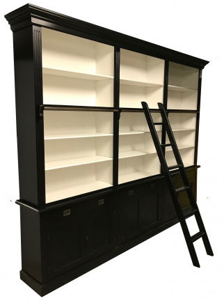 Boekenkast Reewijk zwart - wit 300 x 36 x 240cm incl. trap - nr. 1