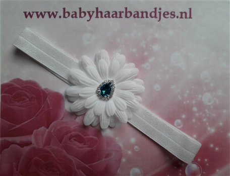 Uniek handgemaakte baby haarbanden met strass middenstuk. - 4