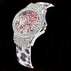 Schitterende White Leopard Horloge