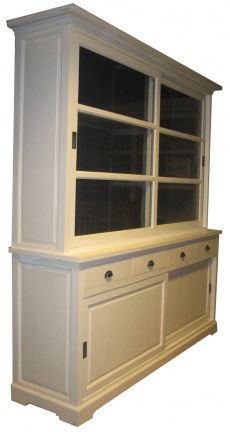 White wash kast met schuifdeuren en grijze binnenkant 200cm breed - nr. 1
