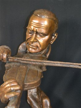 Bronzen violist op marmeren sokkel (80cm hoog) - 2