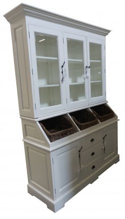 Keukenkast white wash met rieten manden 150cm breed - nr. 1