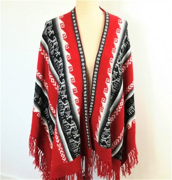 Rode Alpaca Dames Maxi Poncho Gratis Verzending - 5