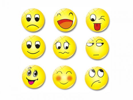 Koelkastmagneten smileys set, 9 stuks. 3 cm doorsnee. - 1