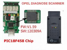 Opel OBD2 auto diagnose scanner, v. 1.59 USB, opcom op-com