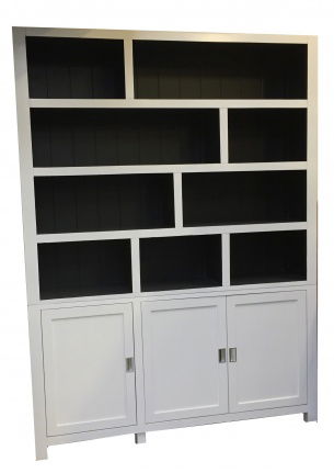Grote witte strakke design buffetkast 180cm breed open vakken grijs binnen - nr. 1